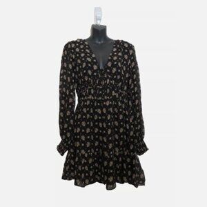 Paige size 6 Floral V Neck Dress Long Sleeve Black NEW